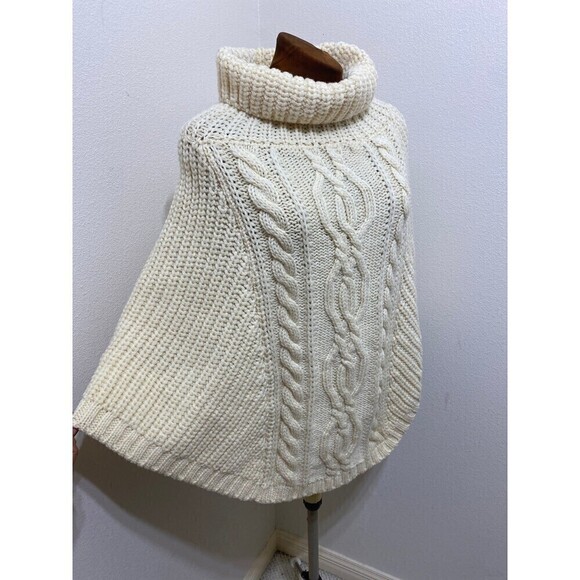 Saol Aran Cowl Neck Knit Poncho for Women, 100% Premium Quality Merino Wool Wrap - Picture 4 of 11